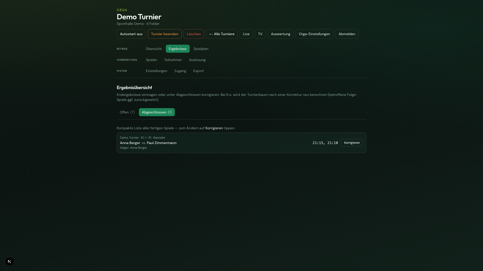 Ergebnisübersicht Tab Abgeschlossen